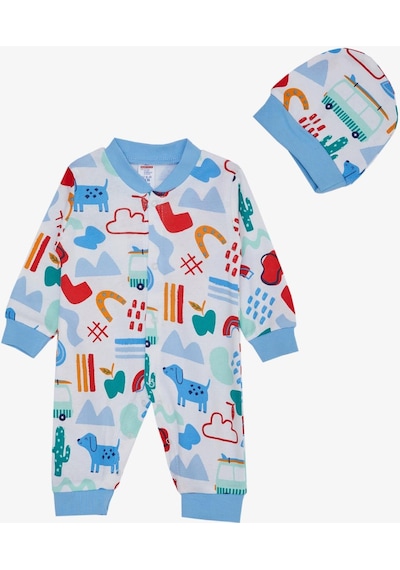 Breeze Erkek Bebek Tulum Desenli Köpekçik Baskılı 0-6 Ay, Beyaz-beyaz Beyaz