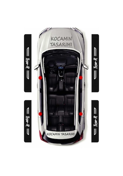 Honda Type-r Siyah Karbon Kapı Koruma Yazılı Dekoratif Kapı Eşiği Beyaz Type-r Yazılı 4 Parça Honda Type-r Özel