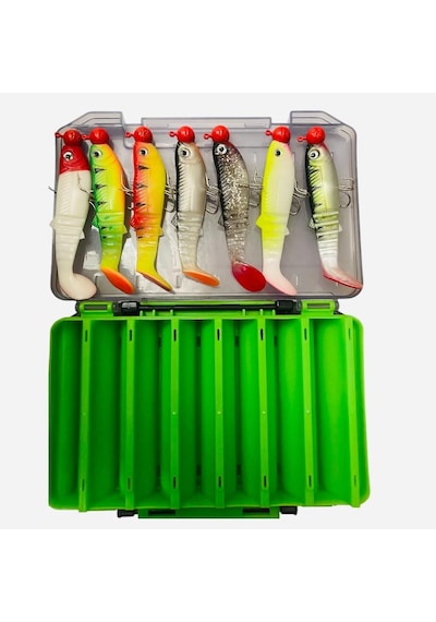 Captain Style Soft 10cm 22gr Turna Mix Set Çift Traflı 14 Gözlü Kutu 7ad Silikon Yapay Yem