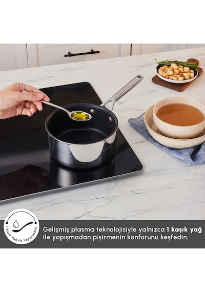 Karaca Plasma Steel 316+ 3Ply Yanmaz Yapışmaz Çelik Sosluk 18 cm