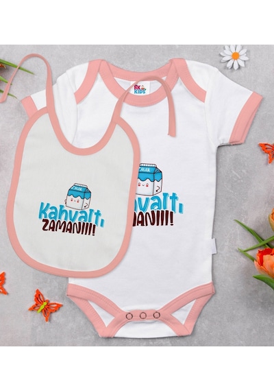 Bk Kids Kahvaltı Zamanı Tasarımlı Pembe Bebek Body Zıbın Ve Mama Çok Renkli