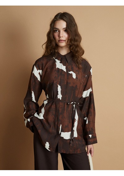Lcw Modest Kahverengi Batik Desenli Kadın Gömlek Tunik