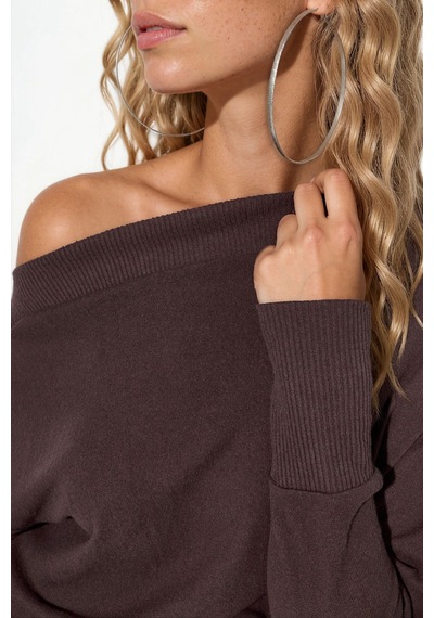 Hiccup Busem Kadın Düz Bisiklet Yaka Sweatshirt Kahverengi