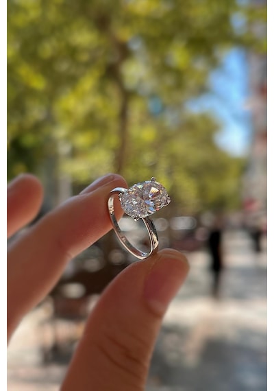 Gümüş Oval 12x8 Mm 4,5 Carat Tek Taş Yüzük İs323 Diğer
