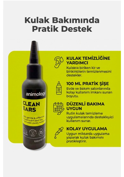 Animology Clean Ears Köpekler İçin Kulak Kiri Temizleyici Bakım Losyonu 100 Ml