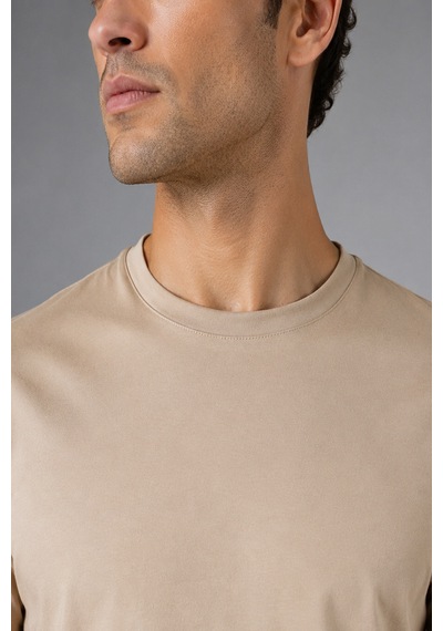 Bisse Bej Bisiklet Yaka T-shirt Ts26y26100 07
