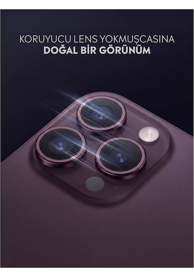 İphone 14 Pro / 14 Pro Max İle Uyumlu Kamera Lens Koruyucu Alüminyum Alaşım Çerçeveli Telefon Lensi Temperli Cam Koruma Mor