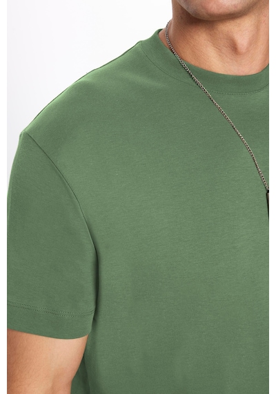 Tudors Unisex Relax Fit Rahat Kesim %100 Pamuk Yumuşak Dokulu Hafif Kalın Yeşil Bisiklet Yaka Tişört-34939 Yeşil