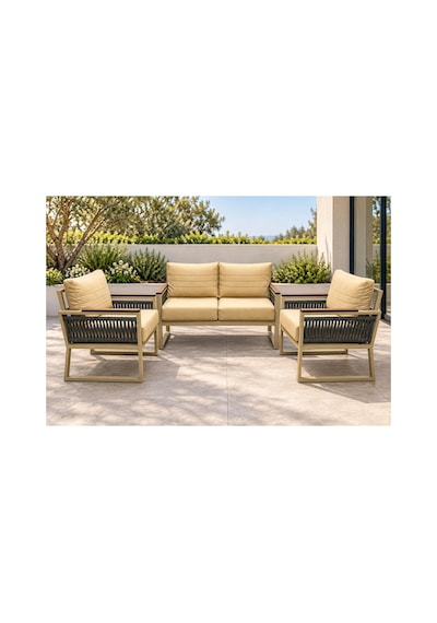 Yasemin 2+1+1 Rattan İp Detaylı Balkon-bahçe-kafe,çay Seti,koltuk Takımı,oturma Grubu,ofis Koltuğu
