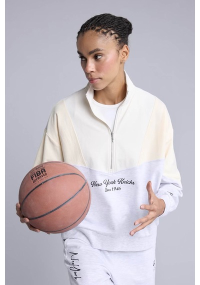 Defacto Nba Oversize Yarım Fermuarlı Basic Gri Kadın Sweatshirt H4232ax/gr421