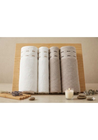 Sculpted Bej-beyaz Best Set Hamam Takımı