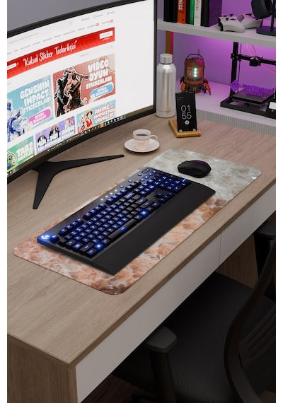 Renkli Mermer Kaymaz Dikişli Kauçuk Oyuncu Mousepad V2 - 70x30 Xl Gaming Mouse Pad Fare Altlığı