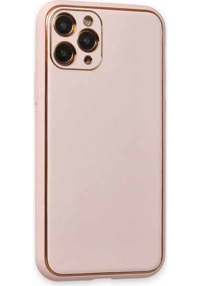Newface Apple iPhone Uyumlu 11 Pro Max Kılıf Coco Deri Silikon Kapak Glblseme - 22 - Pudra