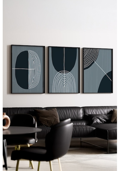Huhuli Ahşap Siyah Çerçeveli Minimalist 3 Lü Tablo Huhu214