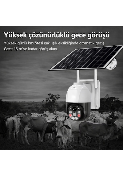 Güneş Enerjili 4g/wifi 360 Akıllı Güvenlik Kamerası Kablosuz, Gece Görüşlü, Hareket Sensörlü, Çift Yönlü Sesli