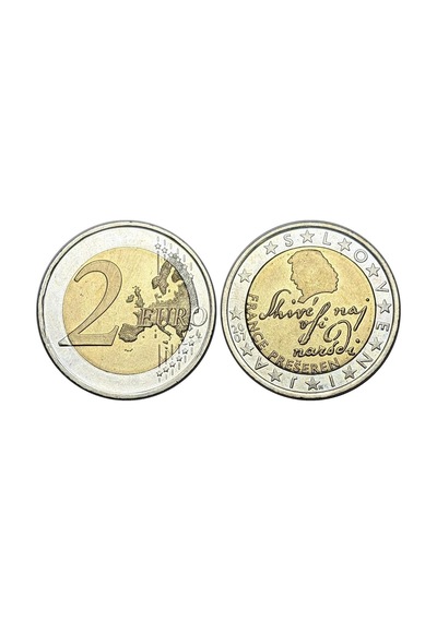 Avrupa - Slovenya Şair Prešeren'in Silüeti 2 Euro Koleksiyon Para Çil Unc