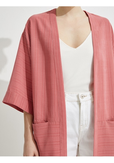 Koton Cepli Kimono Pembe Çizgili 1yak58311cw