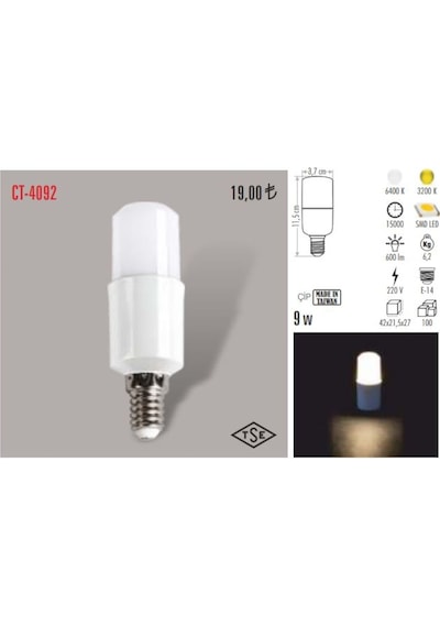 Cata Ct-4092 8W Buji Led Ampul E-14 Duy Lamba