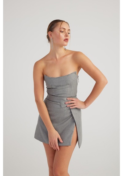 Holly Lolly Simli Çizgili Crop Eden Büstiyer Gri
