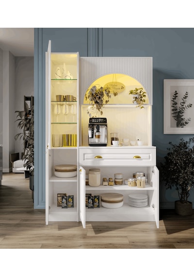 Guneystore Armoni Gold Midi Kahve Köşesi Sol Vitrinli Komple Mdf Beyaz