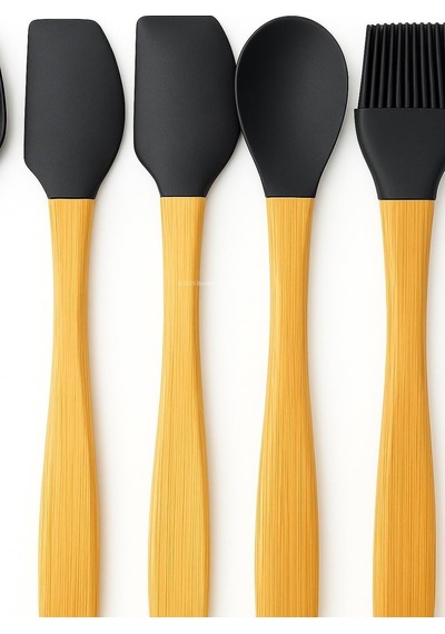 Busstier 5'li Silikon Spatula Seti Bambu Saplı Mutfak Gereçleri Isıya Dayanıklı Yapışmaz Hamur Karıştırıcı P Diğer