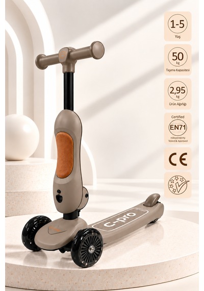 Casual C-pro 2'si 1 Arada Katlanabilir Çocuk Scooterı Kahverengi