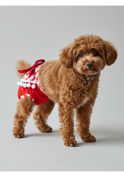 Red Frilly Dişi Köpek Regl Külotu Köpek Donu Köpek İç Çamaşırı Ayarlanabilir Bağcıklı Küçük Irklar İçin