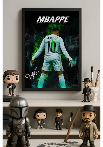 Kylian Mbappe Siyah Ahşap Çerçeveli Poster, Dekoratif Futbol Duvar Tablosu