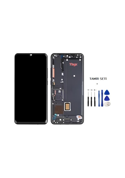 Tkgz - Xiaomi Mi Note 10 Lite Uyumlu Lcd Ekran Dokunmatik Servis Çıtalı Siyah + Tamir Seti