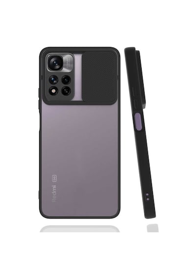 Ekılıf - Xiaomi Redmi Note 11 Pro Plus 5g Uyumlu Kılıf Slayt Sürgülü Arkası Buzlu Lensi Kapak - Siyah