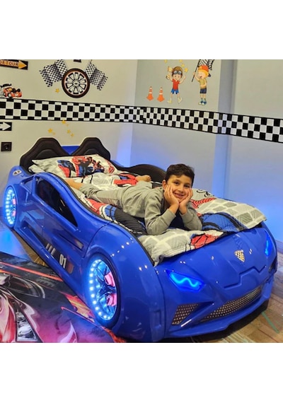 Lambo - Kapıları Açılır Arabalı Yatak - Koltuklu, Mavi Tek Kişilik Lambo - Kapıları Açılır Arabalı Yatak - Koltuklu, Mavi Tek Kişilik