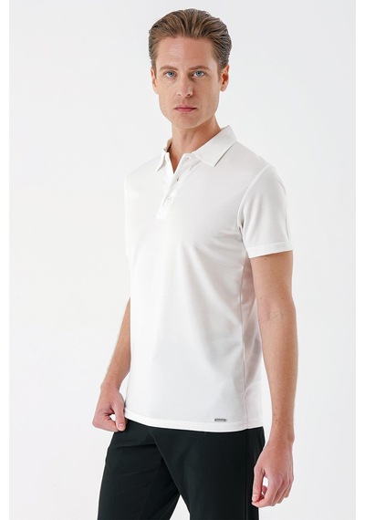 Efor Slim Fit Düğmeli Polo Yaka Pamuklu Beyaz Tişört Ts 879 Beyaz