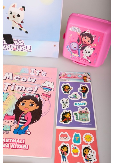 X Dekomus Lisanslı Gabby S Dollhouse Premium Kırtasiye Seti Saplı Çanta,boyama Kitabı,resim Defteri,bloknot, Altın