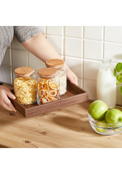 Selka Home - 3'lü Kesme Detaylı Ahşap Kapak Kavanoz 890 Ml