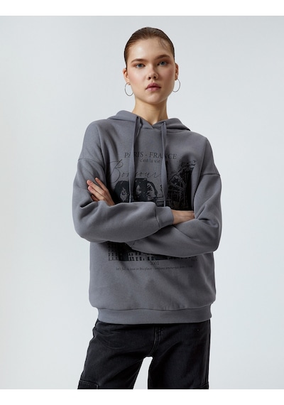 Koton Kapşonlu Sweatshirt Baskılı Uzun Kollu Gri 4sal10469ık Gri