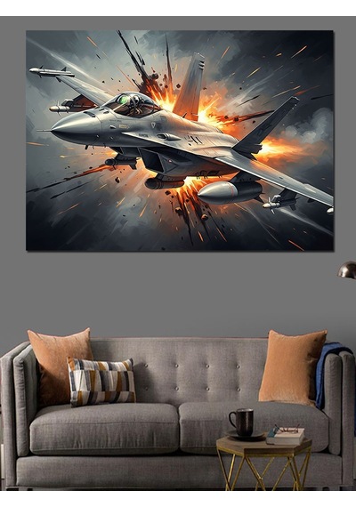 Ahşap Tablo Savaşan Modern Jet Uçağı