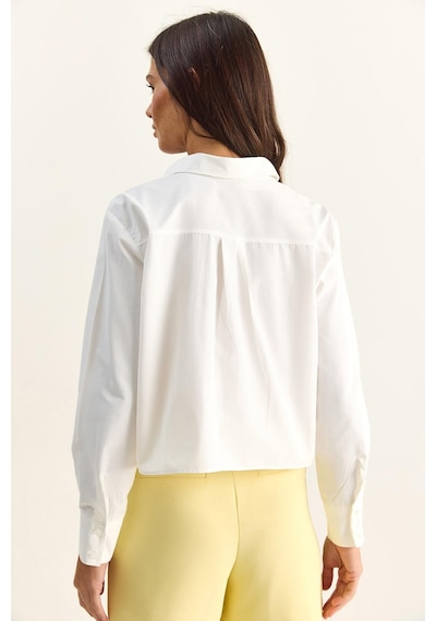 Shade Kadın Dantel Detaylı Poplin Crop Gömlek Dg261024 60286098 - Beyaz