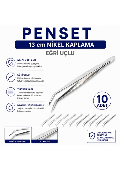 Penset Eğri Uçlu 13 Cm Nikel Kaplama 10 Adet