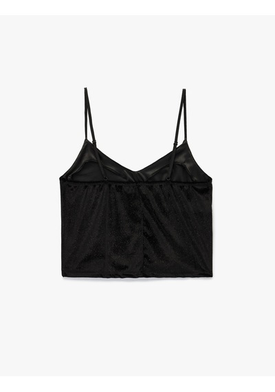 Koton V Yaka Parıltılı Askılı Pijama Üstü Siyah 6wlk90015mk Siyah