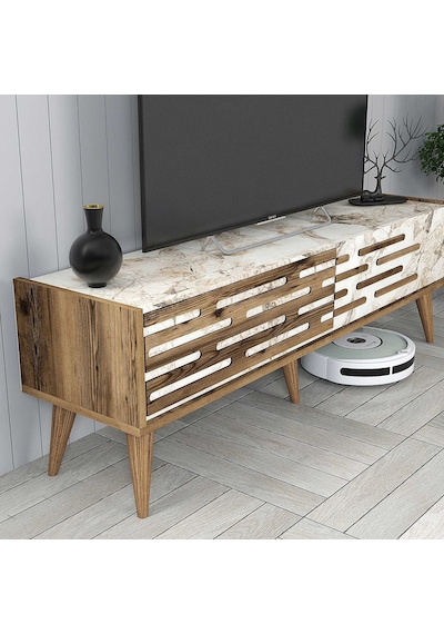Variant Valensiya 140cm Tv Ünitesi - Ceviz / Beyaz Mermer