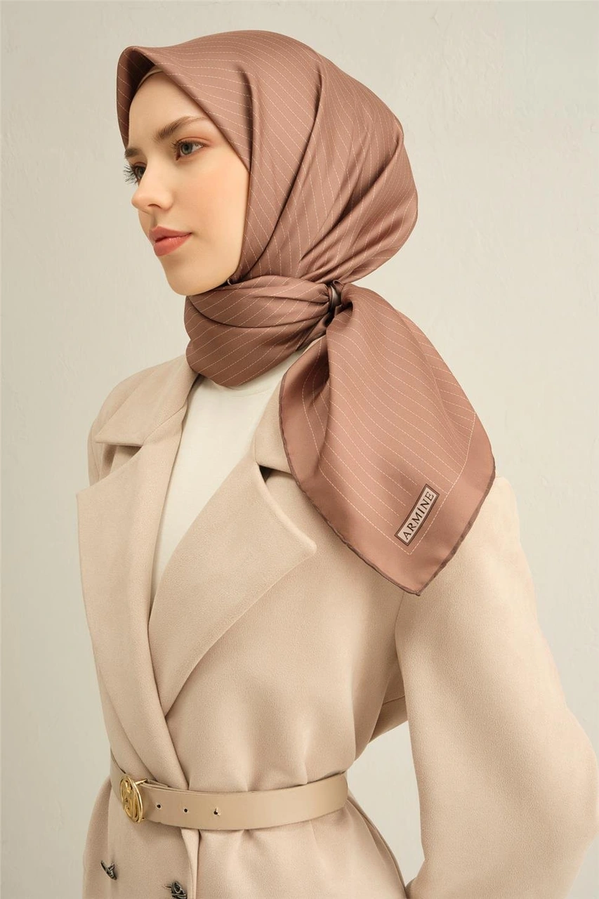 Armine Klasik Desenli Saf İpek Sura Eşarp 9348d 36 KAhverengi