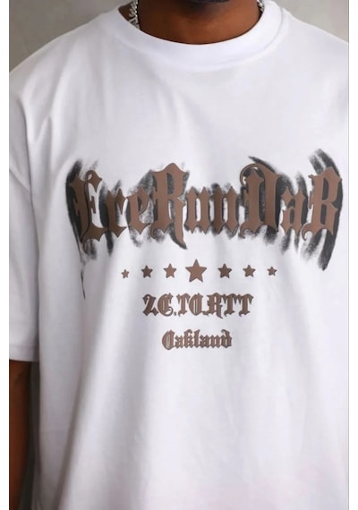 Erkek Baskılı T-shirt Kısa Kol Bisiklet Yaka Regular Fit Tişört - Beyaz Beyaz