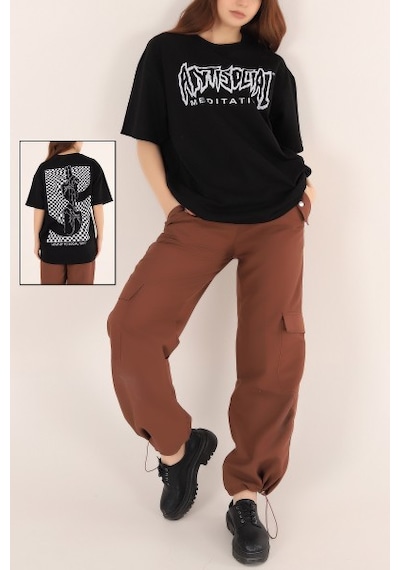 Siyah Yazı Baskılı Unisex Tişört Siyah