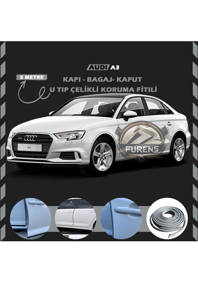 Audi A3 Oto Araç Kapı Koruma Fitili 5 Metre Parlak Gri Renk