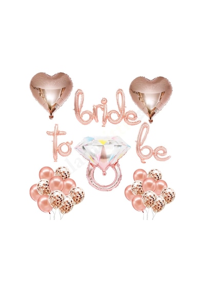 Bride To Be El Yazısı, Tek Taş Yüzük Ve Kalp Folyo Balonlu Rose Gold Set