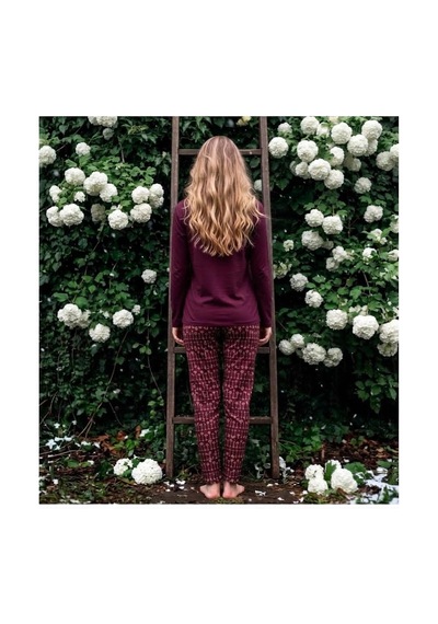 Pijamoni Kadın Sofya Kumaş Bisiklet Yaka Pijama Takımı Bordo