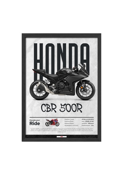 Honda Cbr 500r Siyah Ahşap Çerçeveli Poster, Dekoratif Motosiklet Duvar Tablosu