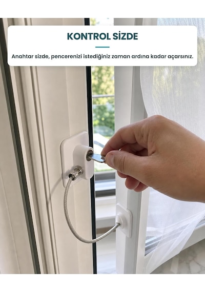 Vidasız Halatlı Pencere Emniyet Kilidi, Anahtarlı Çelik Halatlı Çocuk Güvenlik Kilidi, Yapışkanlı, Beyaz Altın Ve Çok Renkli