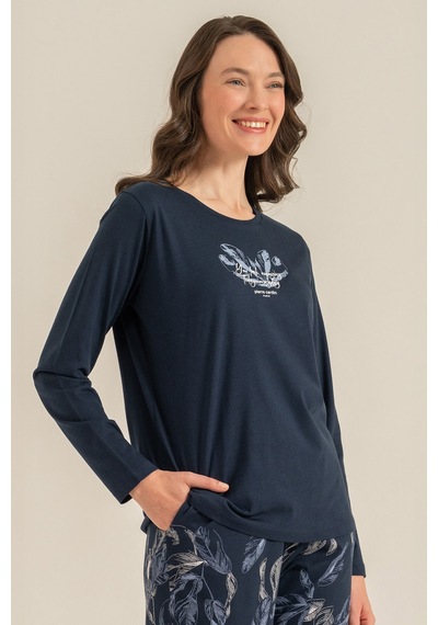 Pierre Cardin Kadın You Look Amazing Today Lacivert Uzun Kol Pijama Takım Pc9257-s-v1 Pc9257-s-v1