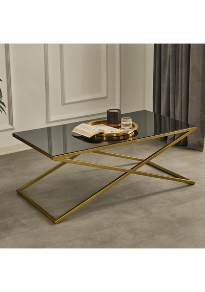 Venedik Gold Metal Ayaklı Füme Aynalı Orta Sehpa